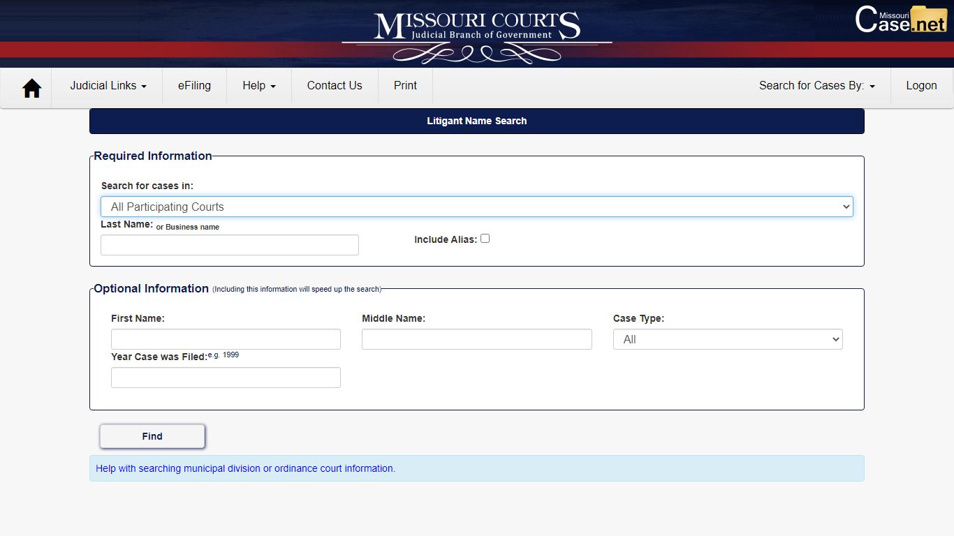 Case.net: Name Search - Missouri Courts